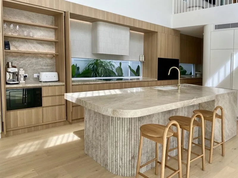 fluted marble on island kitchen countertop